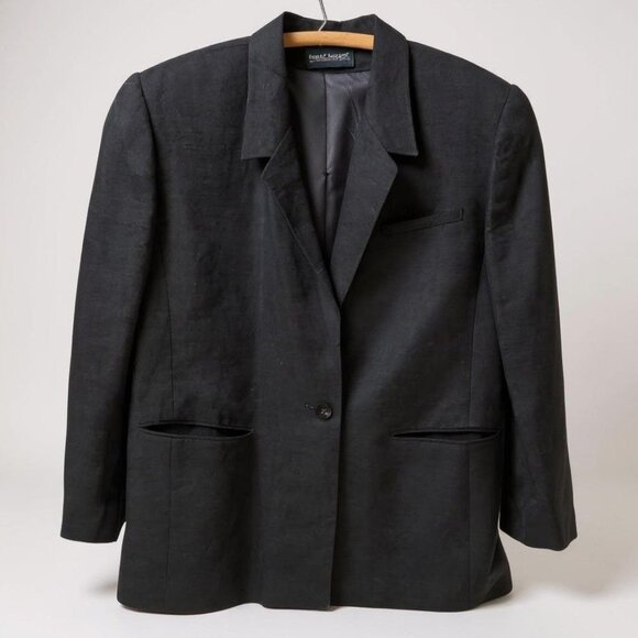 Harvé Benard Womens Black Linen Blazer and Skirt Suit Set Size 14 - Picture 1 of 16